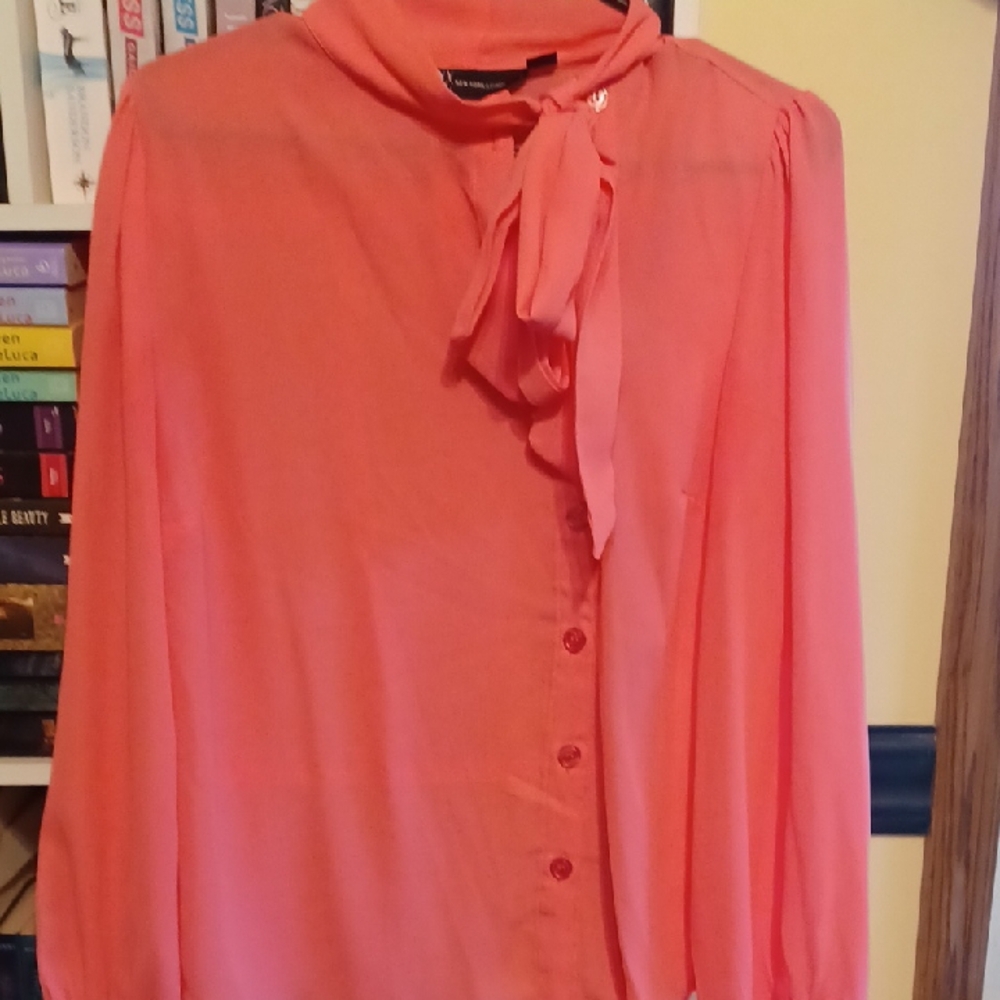 NY & Co Womens Pink Blouse with Neck Bow Size Medium